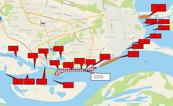 Где не стоит выходить к реке: мэрия Сургута опубликовала карту толщины льда